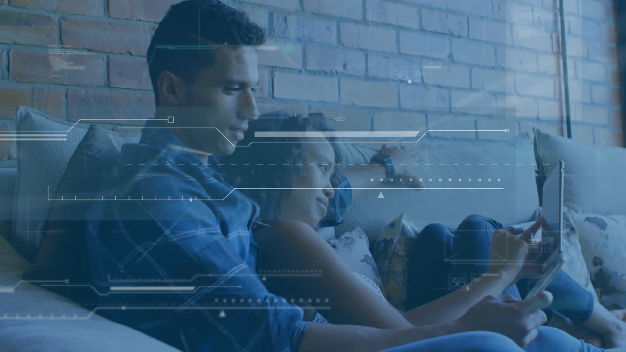 Data processing against couple using smartphone and digital tablet