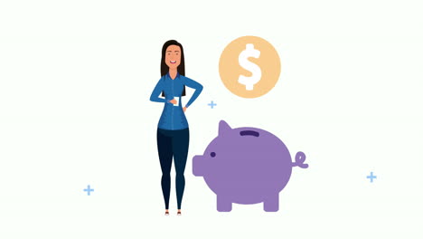 joven mujer de negocios con ahorros de cerdo