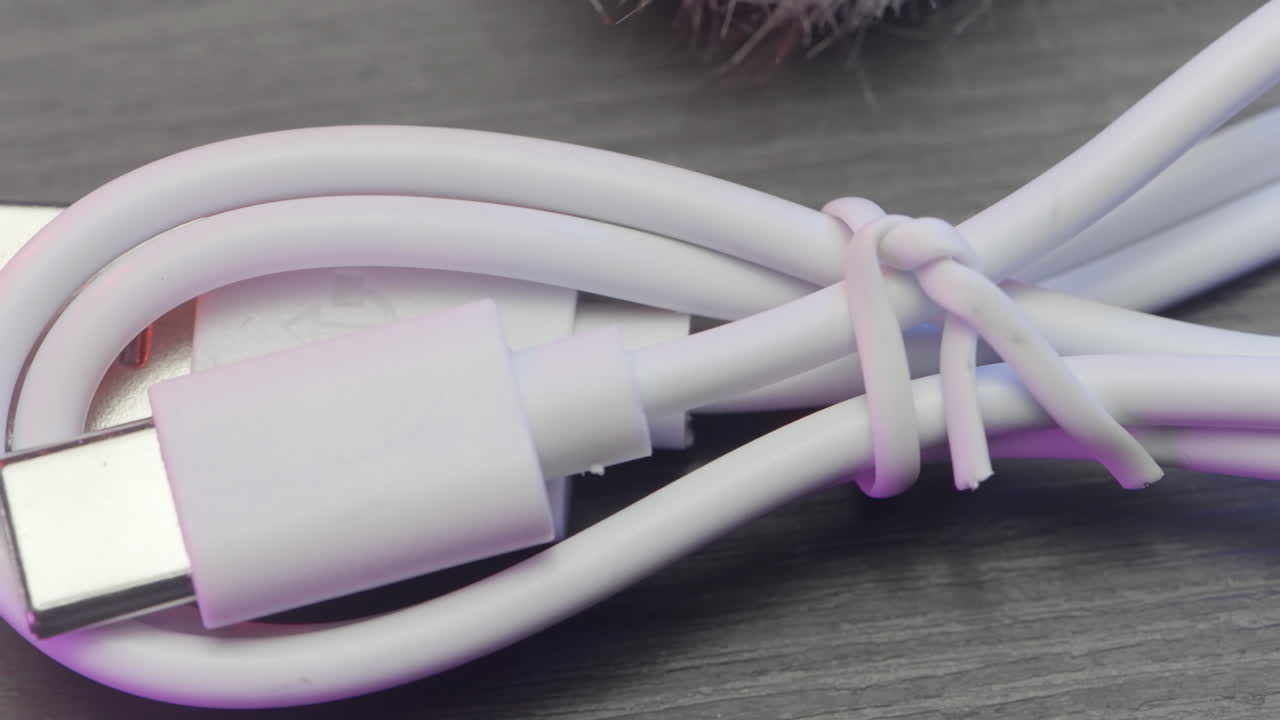 primer plano de un cable usb-c blanco
