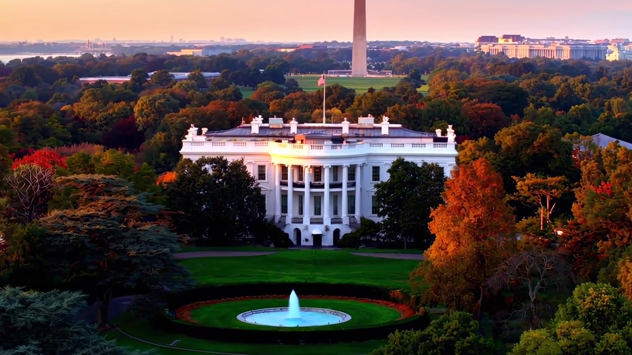 Vista Aerea della Casa Bianca a Washington DC al Tramonto
