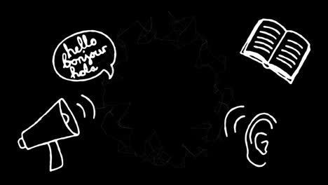 animación de artículos escolares a través de una red de conexiones