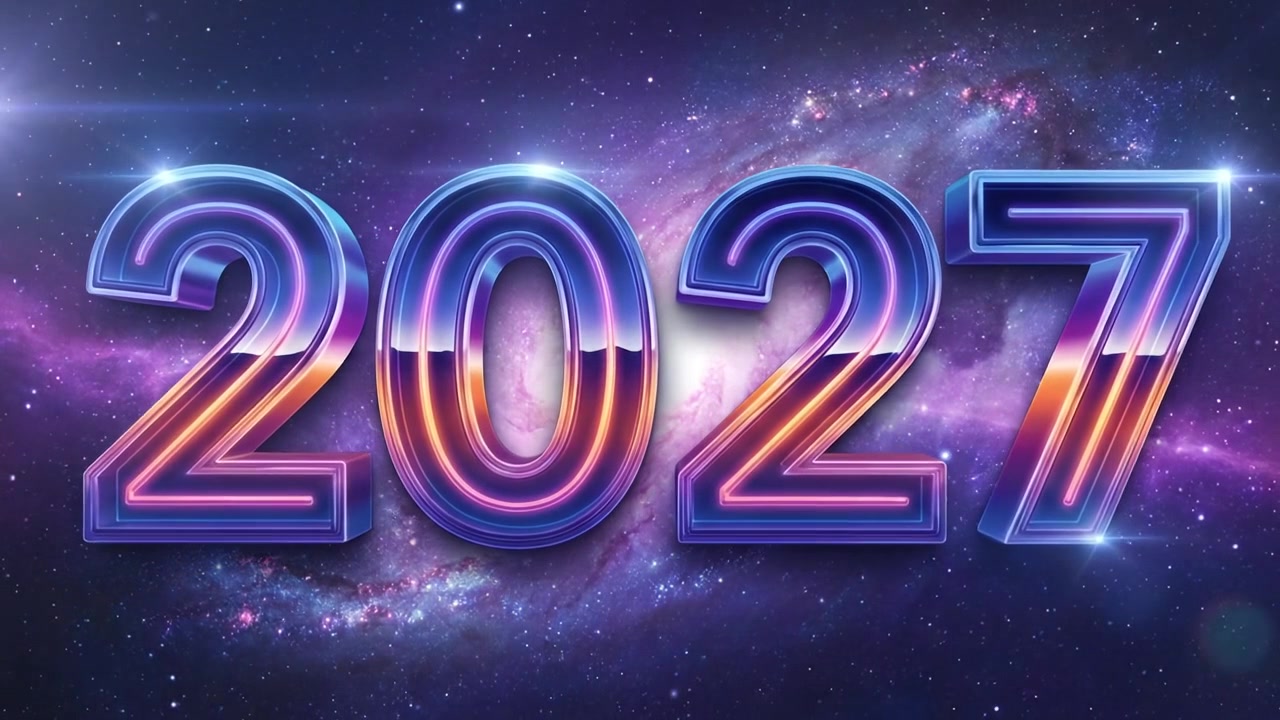 Glowing 2027 Text Over a Vibrant Cosmic Galaxy Background