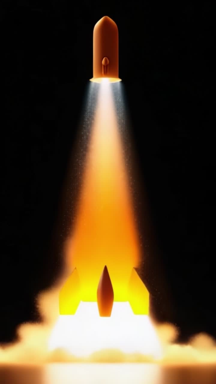 A Dramatic Launch Sequence: A Rocket Ignites Its Engines, Creating a Vibrant Display of Flames and Smoke as It Ascends into the Darkness of Space