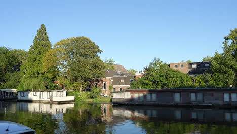 houseboats in kattensingel in gouda, netherlands. wide