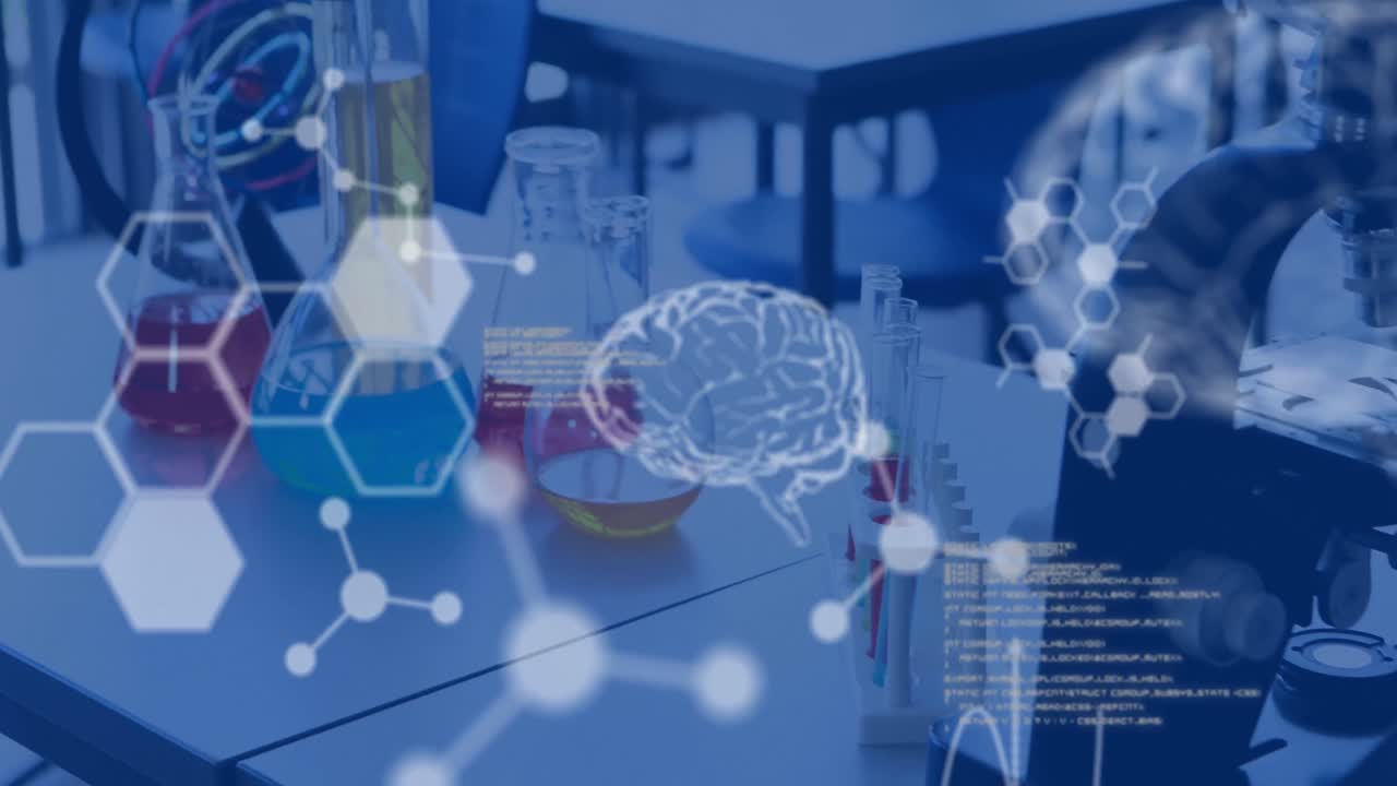 실험실에서 실험실 장비를 통해 데이터 처리의 애니메이션