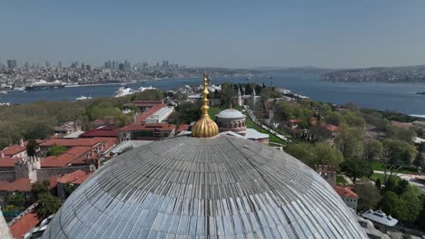 renovated blue mosque and hagia sophia drone video, april 2022 fatih, istanbul turkey