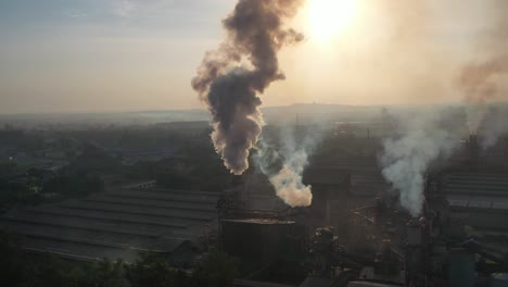 aerial view. industrial plants with pollution chimneys, air pollution from industrial plants