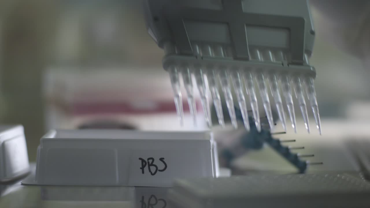 실험실 03에서 pbs 식염수 완충액 피펫팅