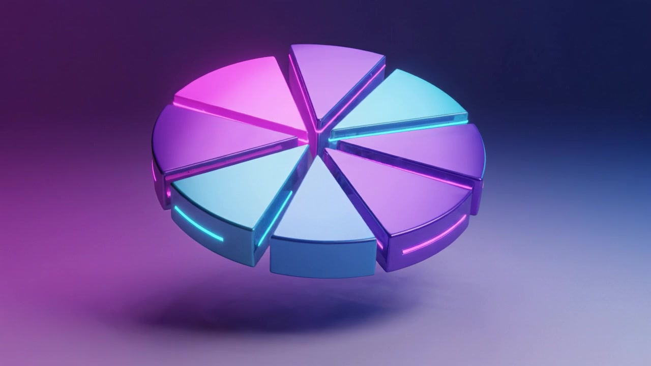 A stunning 3D pie chart representation showcasing vibrant colors and dynamic lighting, creating an eye-catching visual appealing to data visualization enthusiasts.