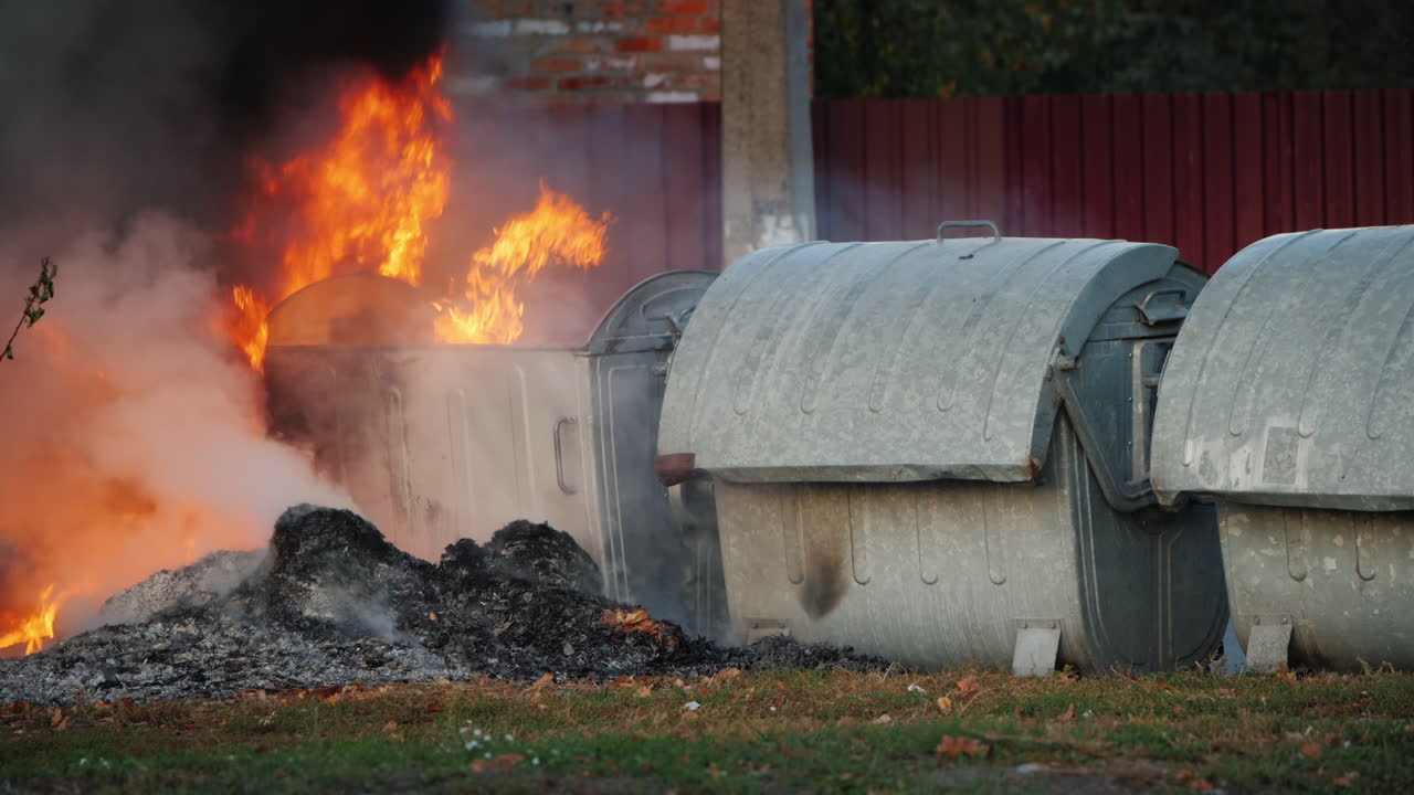 fuego cerca de los disturbios de los botes de basura en la ciudad