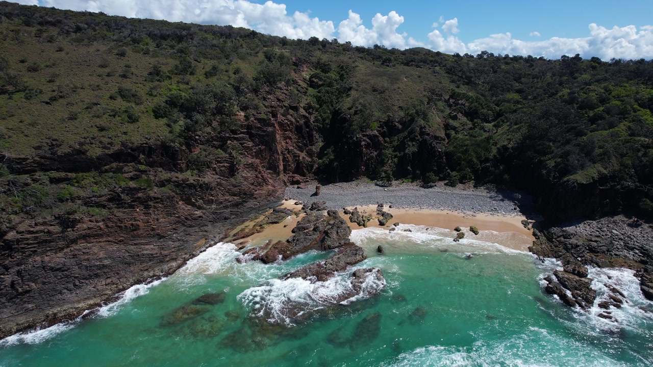 Secluded Allie Cove Beach At Noosa National Park In QLD, Australia. - aerial shot