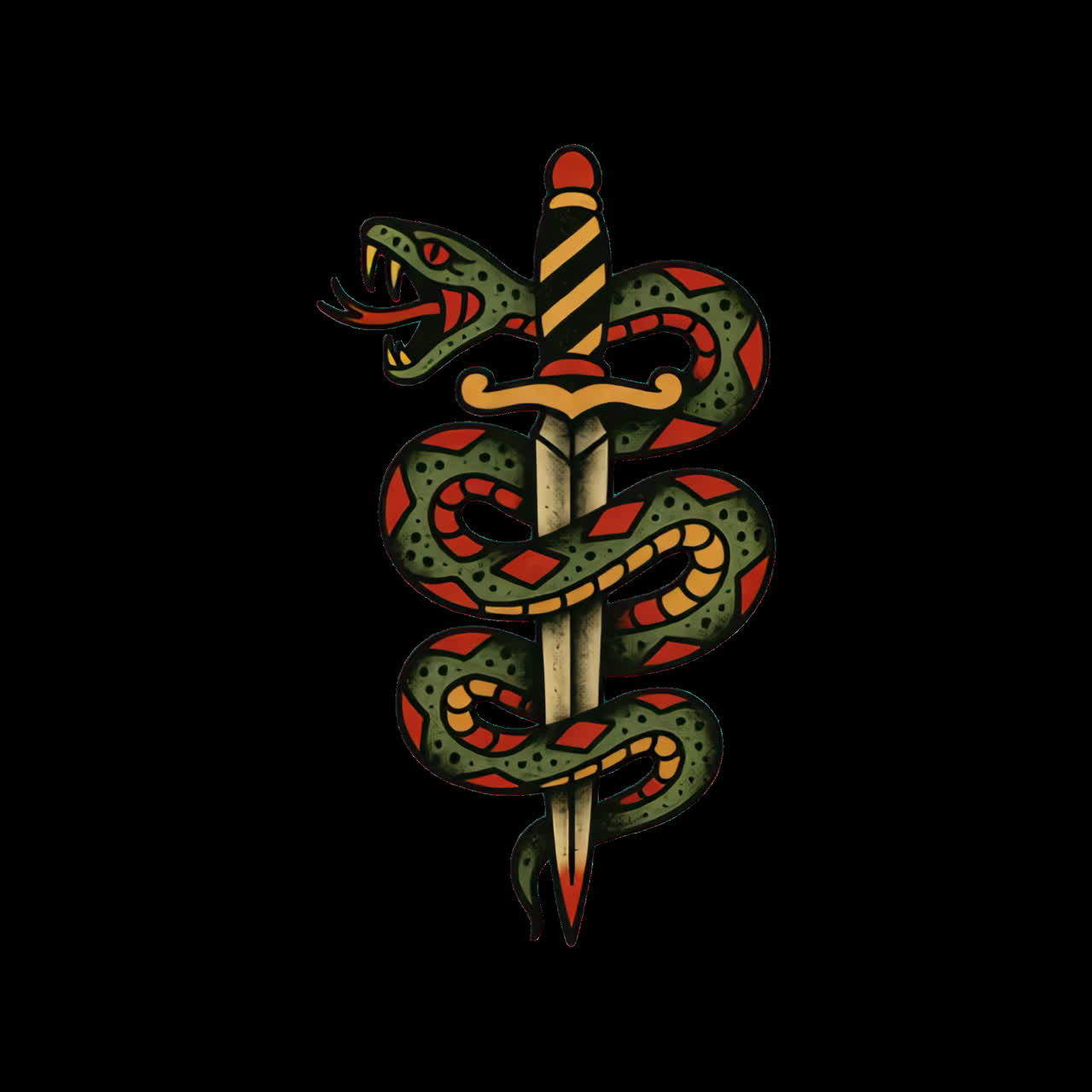 Vintage snake tattoo design animation isolated asset, transparent 4K video, alpha channel, ProRes