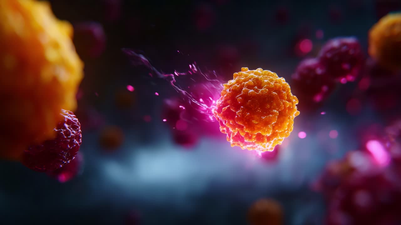 Interazione dinamica tra particelle cellulari: una visualizzazione vivace dell'attività microbica e del movimento di energia in un mezzo digitale