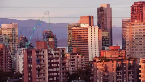 animación del procesamiento de datos financieros sobre el paisaje urbano