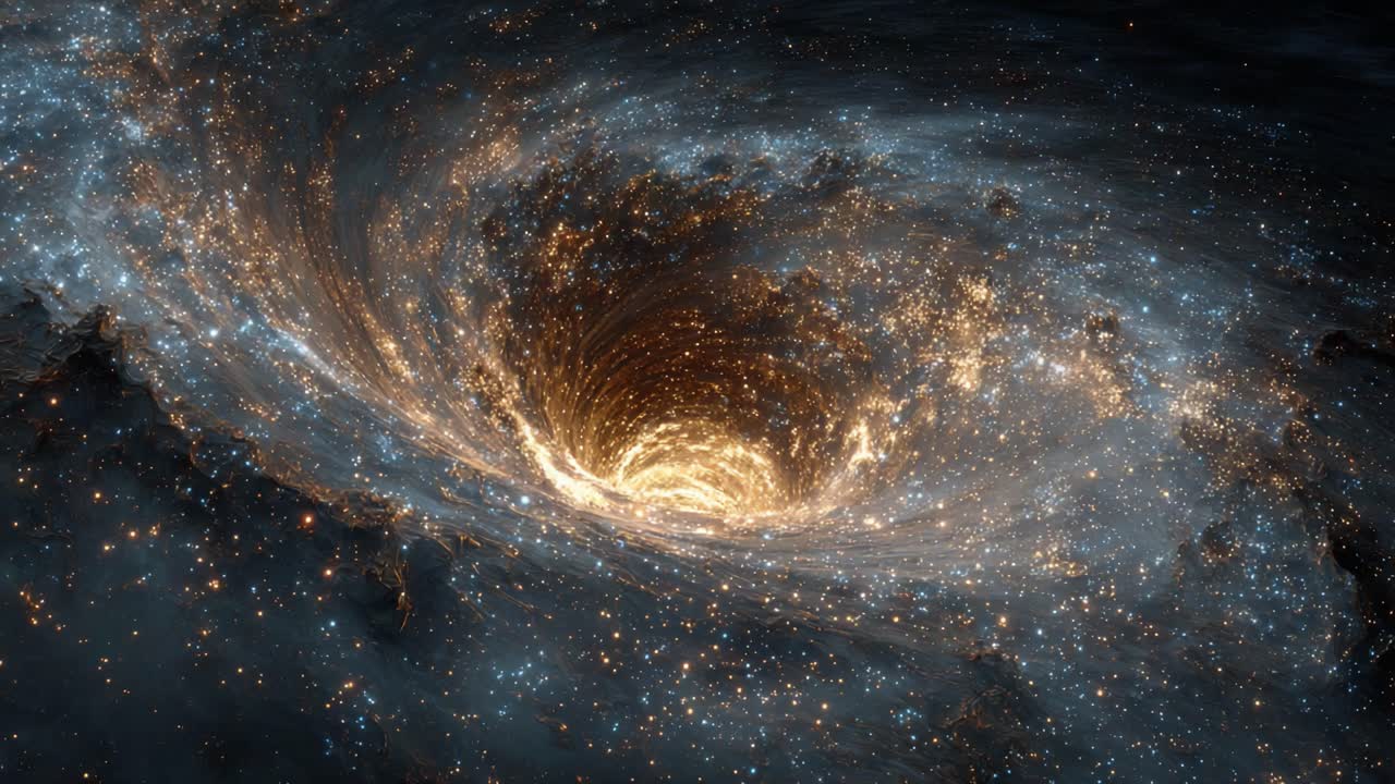 A Breathtaking View of a Cosmic Vortex: A Stunning Visual Journey Through the Heart of a Glowing Black Hole with Dazzling Stars and Galactic Dust