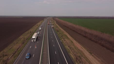 aerial view of highway maintenance construction