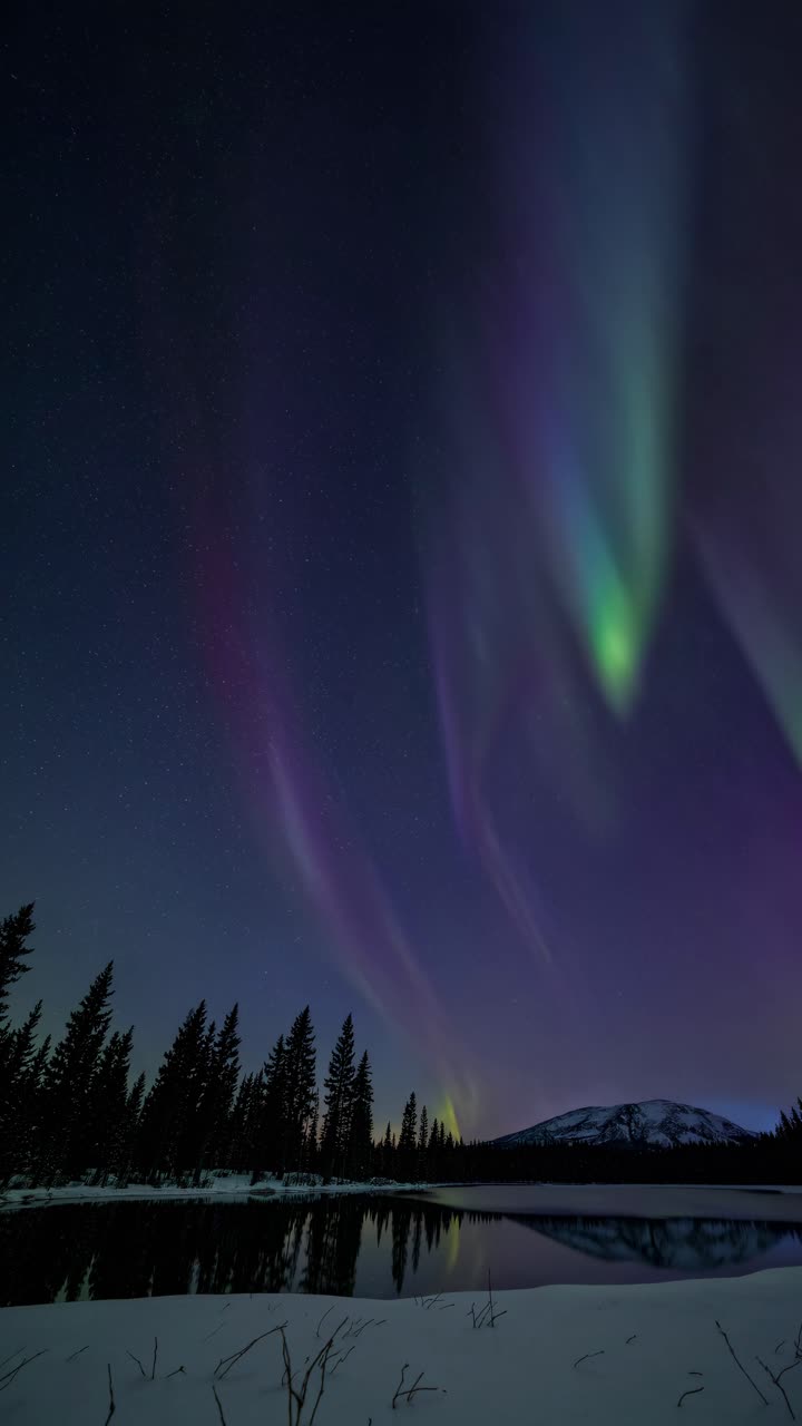 Aurora Borealis over a Snowy Landscape at Night