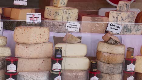 variety of cheeses showcased in french market