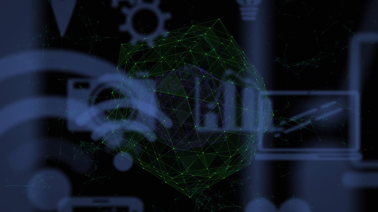 icone digitali contro il globo della rete di connessioni