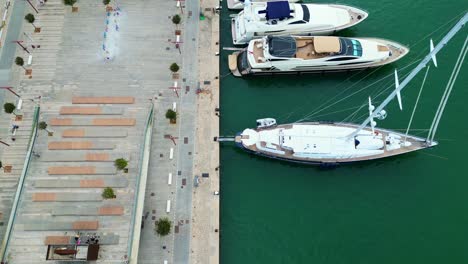 stunning aerial top view flight harbor promenade ibiza town spain