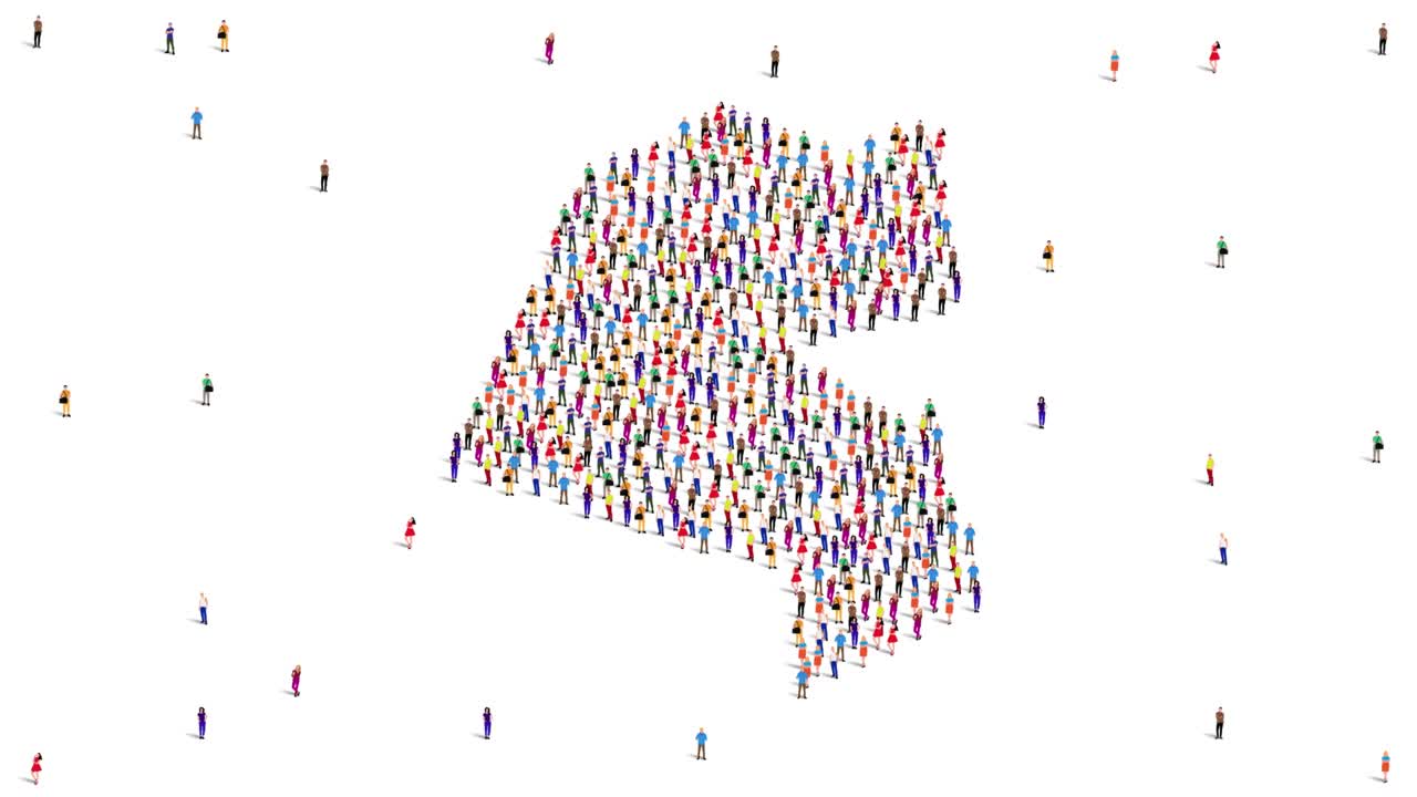 mapa de kuwait un gran grupo de personas se forma para crear un mapa de kuwait. animación de video 4k.