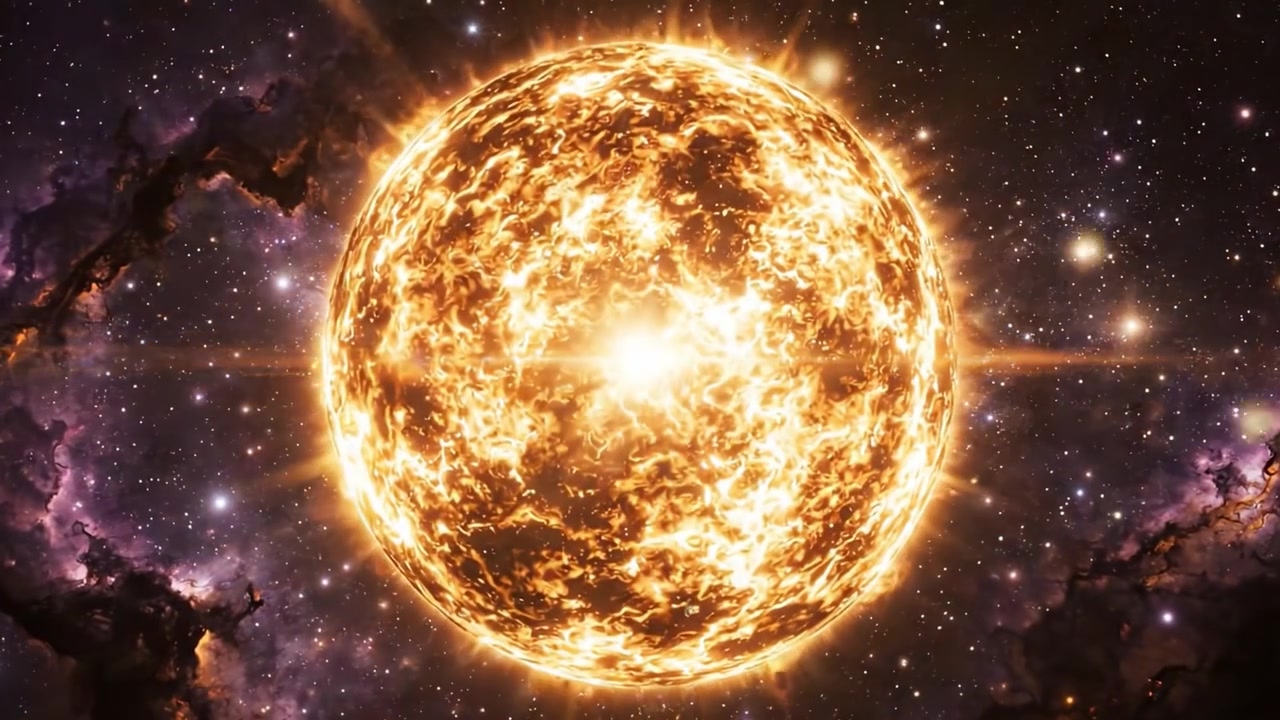 Et Strålende Himmelsk Fænomen med en Ildfuld Sol Omgivet af Fjerne Stjerner og Kosmiske Tåger, der Viser Skønheden i Universets Uendelighed
