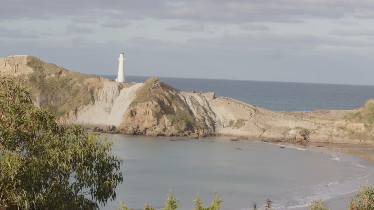 Castle Points rock formation and lighthouse on New Zealand's east coast