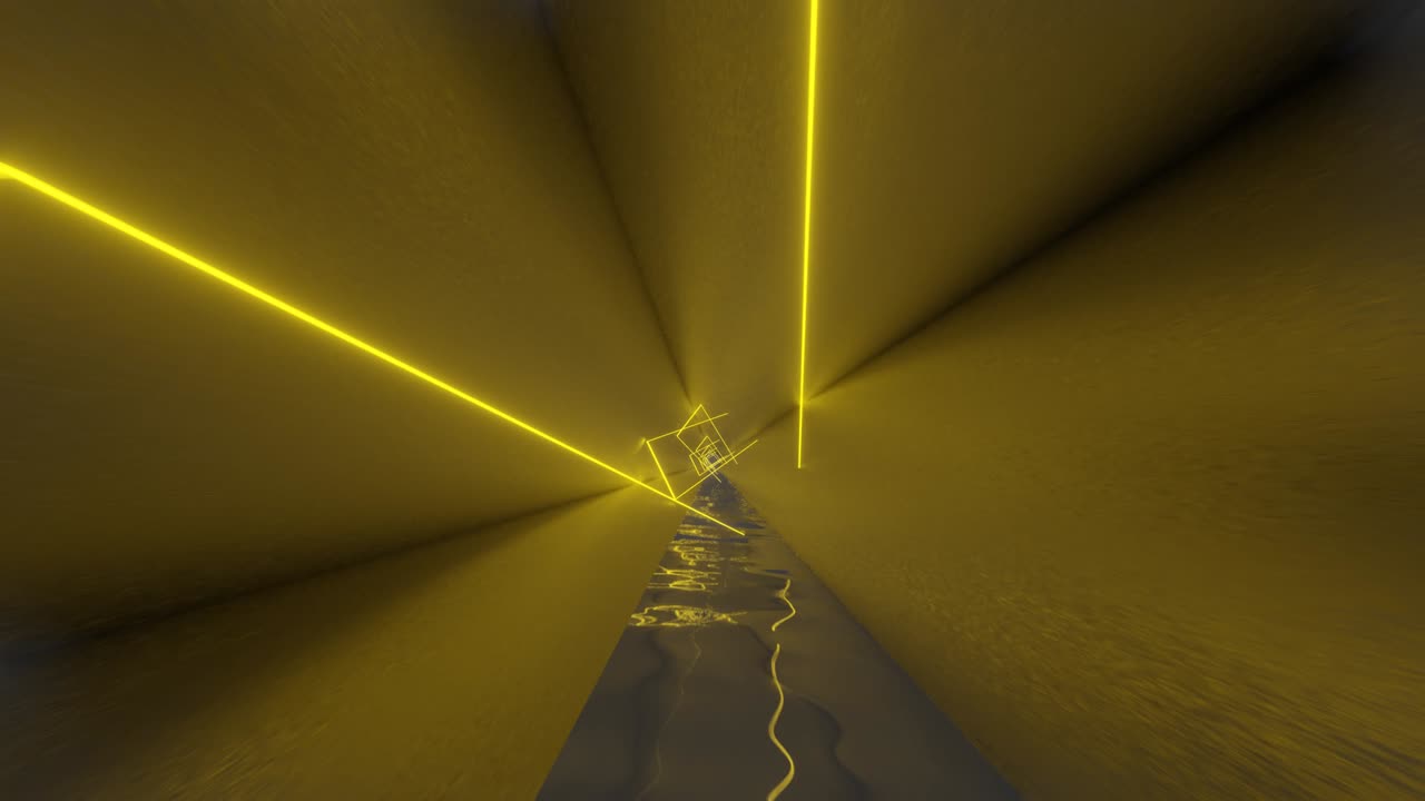 내부에 노란색 네온 불빛이 있는 틴 터널: 간단한 원활한 루프 모션 그래픽 애니메이션 배경