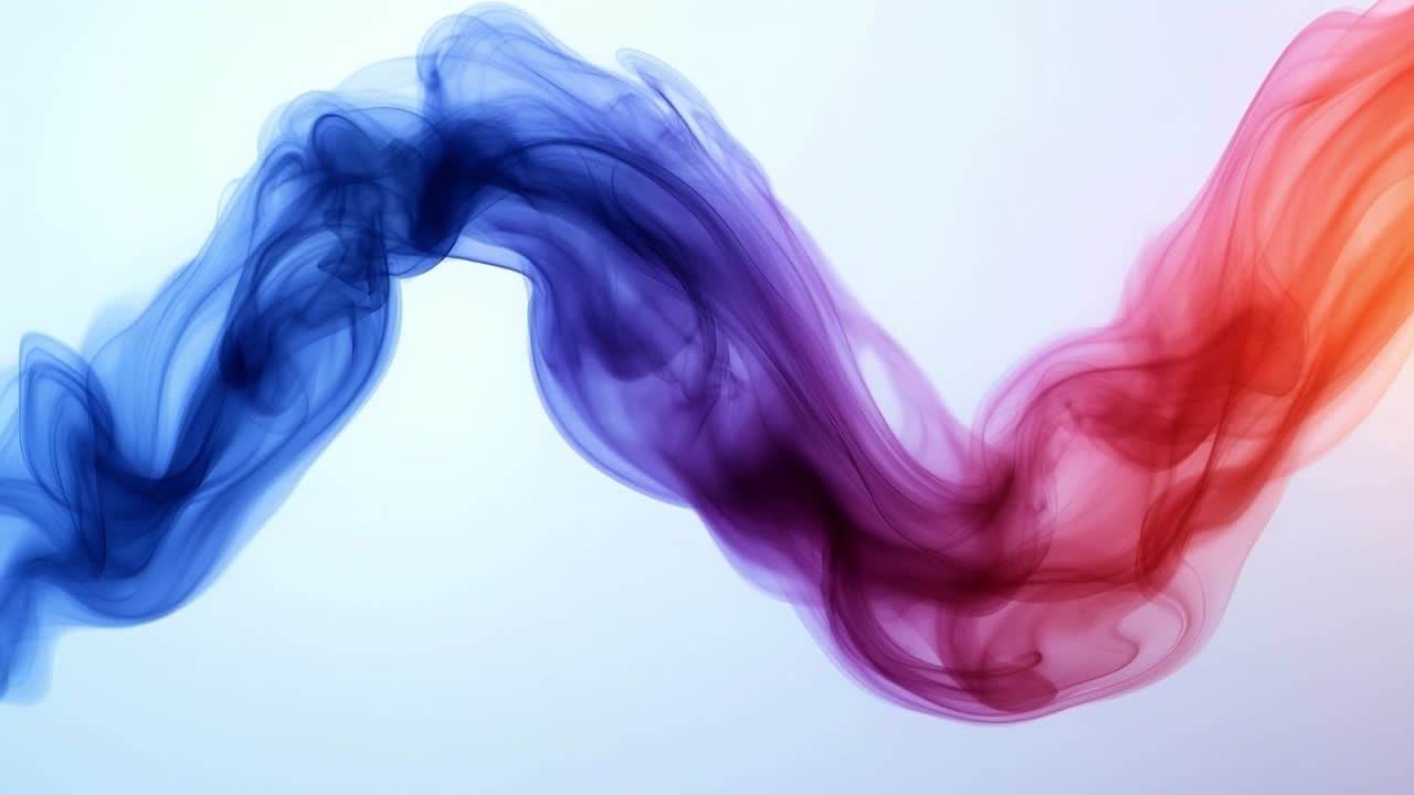 Colorful smoke forms abstract art. A blend of purple and red smoke forms an elegant abstract pattern against a light background, showcasing fluid movement.