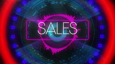 animación del texto de ventas sobre formas de neón en movimiento