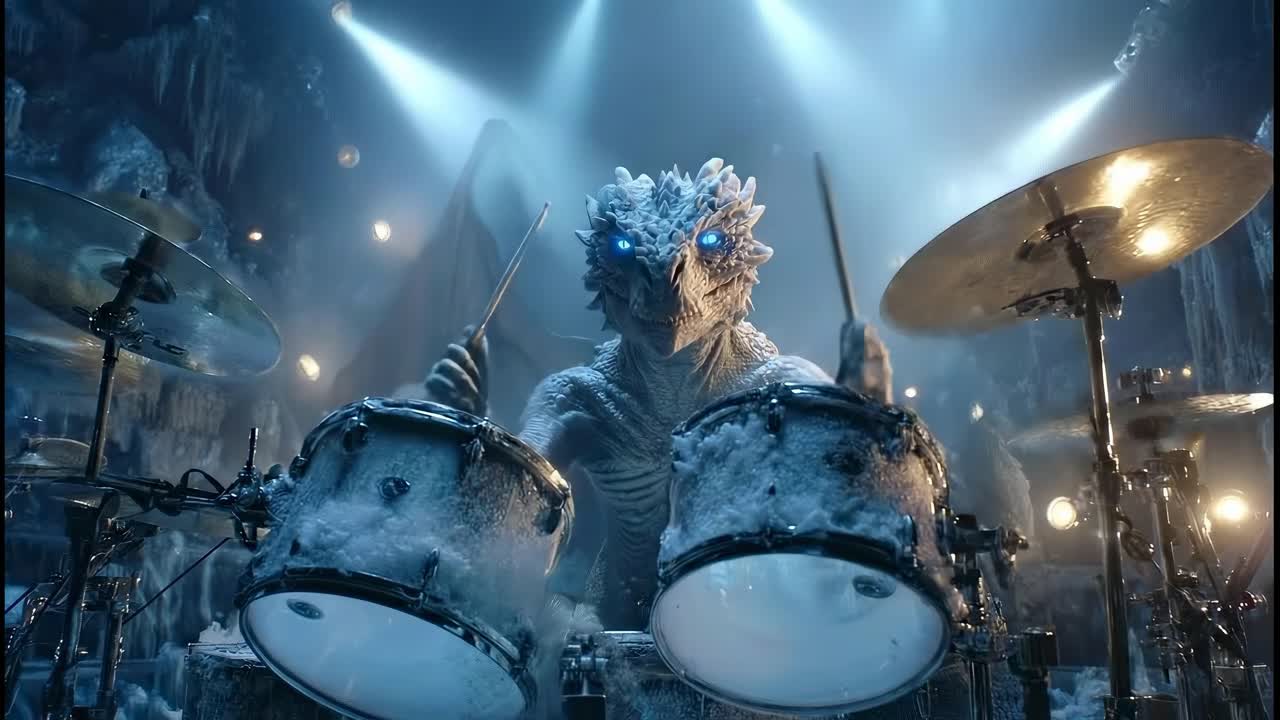 Dragon playing drums