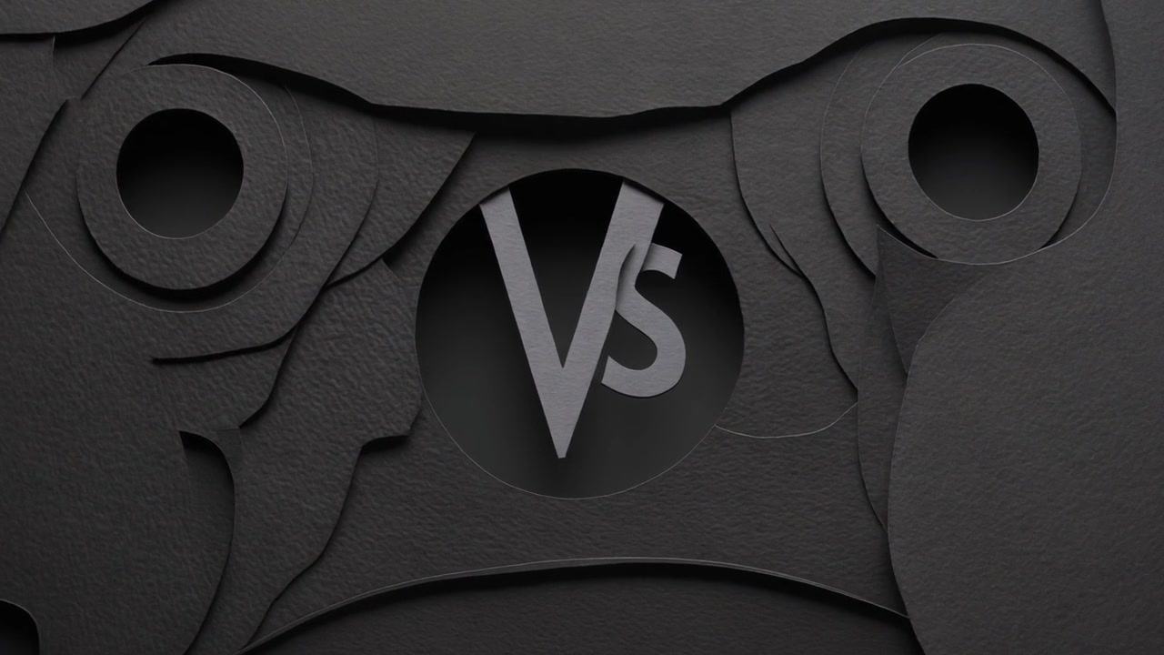 Abstract 3D Versus Logo Animation on Dark Textured Background