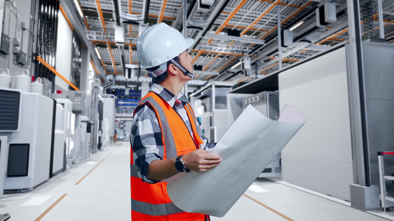 ingeniero revisando planos en una fábrica