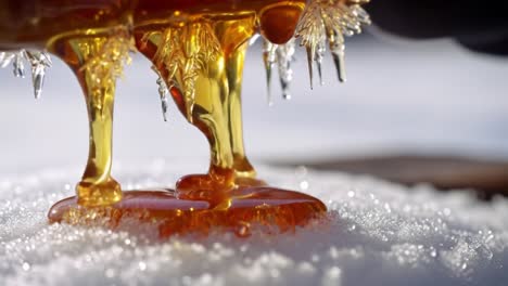 maple syrup dripping onto snow