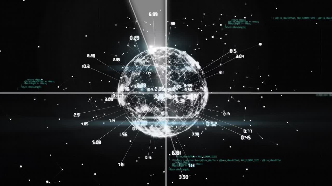 어두운 배경 위의 지구와 연결 네트워크의 애니메이션