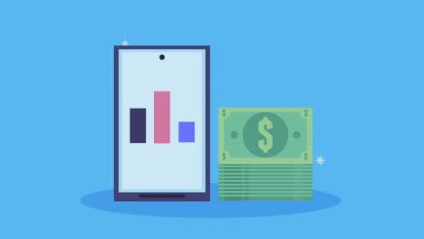 animación de negocios financieros con facturas y teléfono inteligente