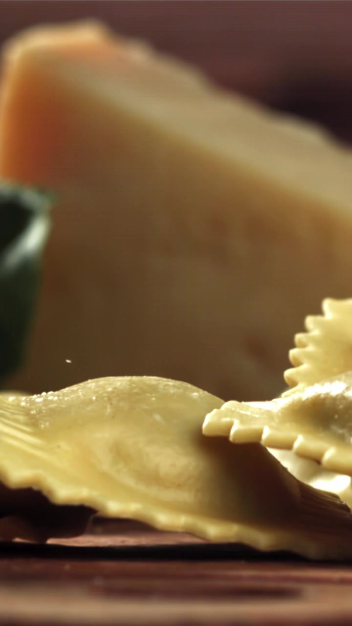 Fresh Raw Ravioli Pasta Falling in Slow Motion