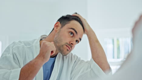 man, hands and hair style in a mirror