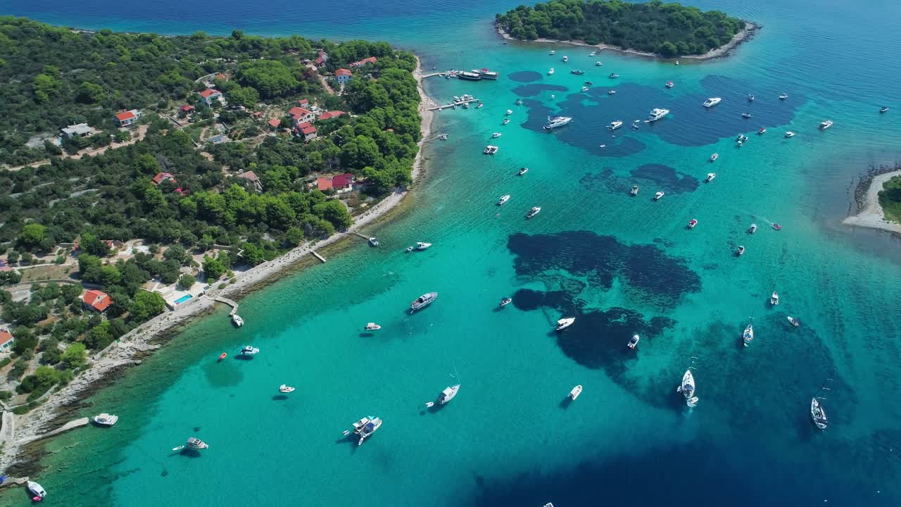 Wider aerial orbit of Blue Lagoon in Croatia