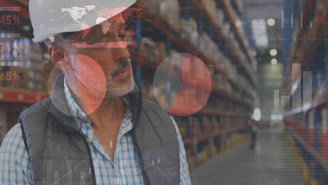 animation of data processing over man working in warehouse