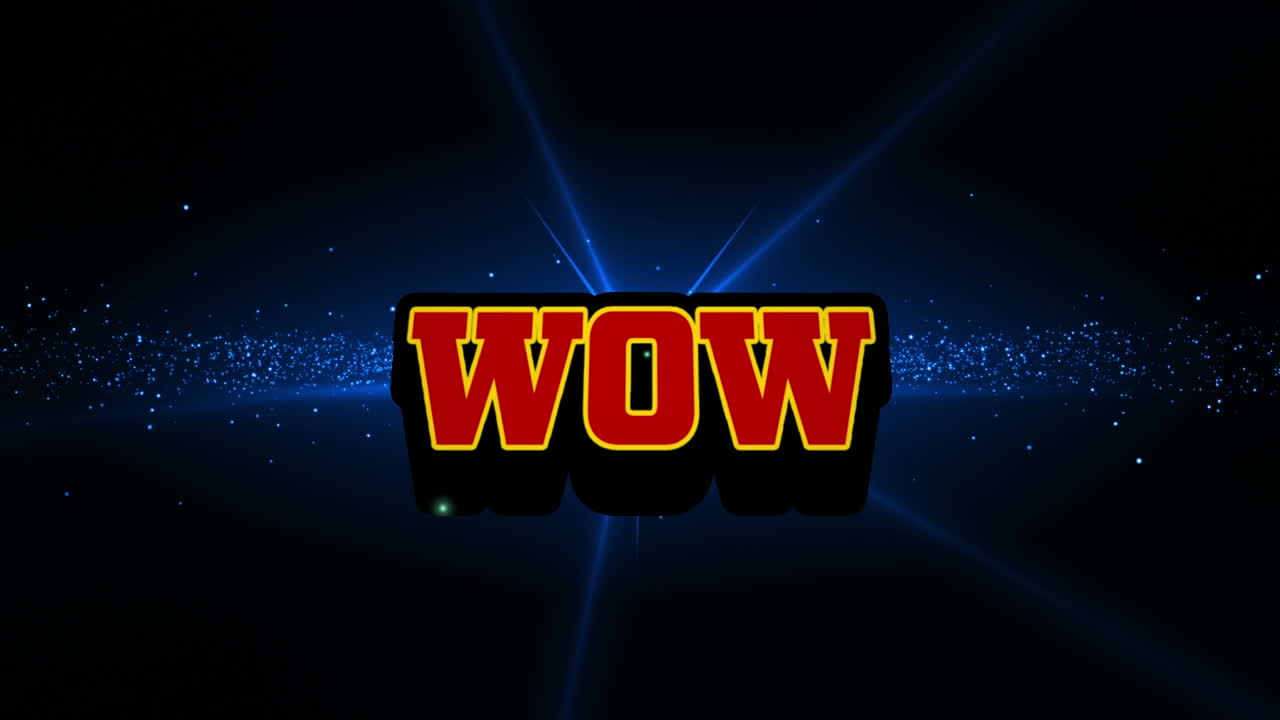 검은 바탕에 와우 텍스트와 반점의 애니메이션