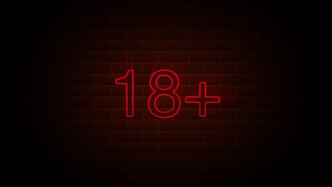 18 plus text on neon sign. night bright advertisement. 4k motion design animation