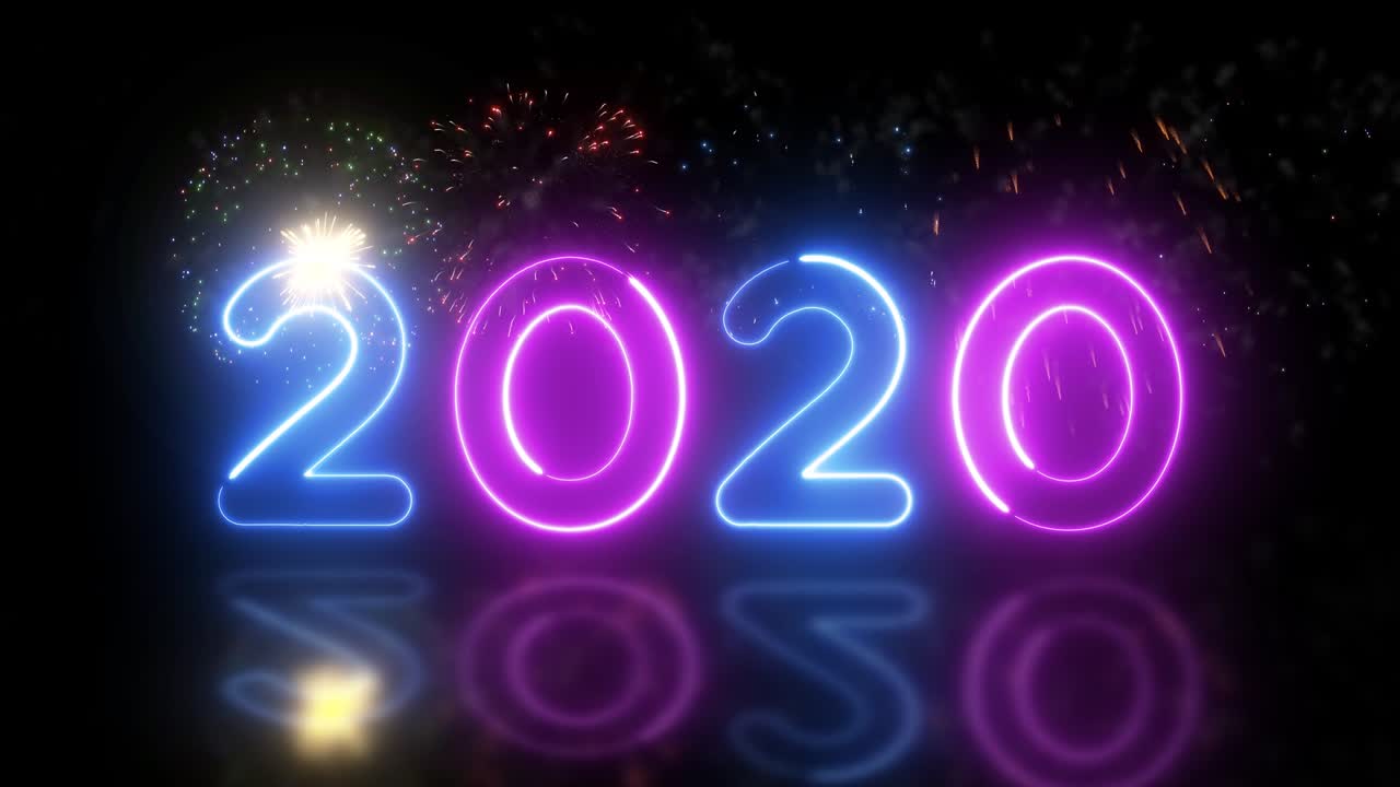 neon sign happy new year 2020 background.