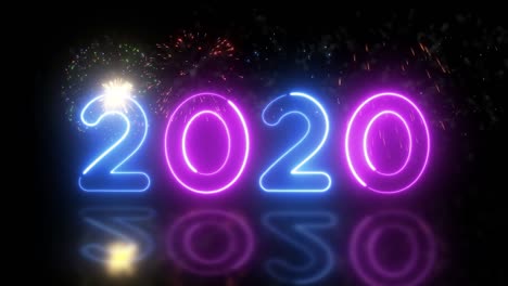 signo de neón feliz año nuevo 2020 de fondo.