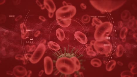 animación de células en movimiento sobre fondo rojo