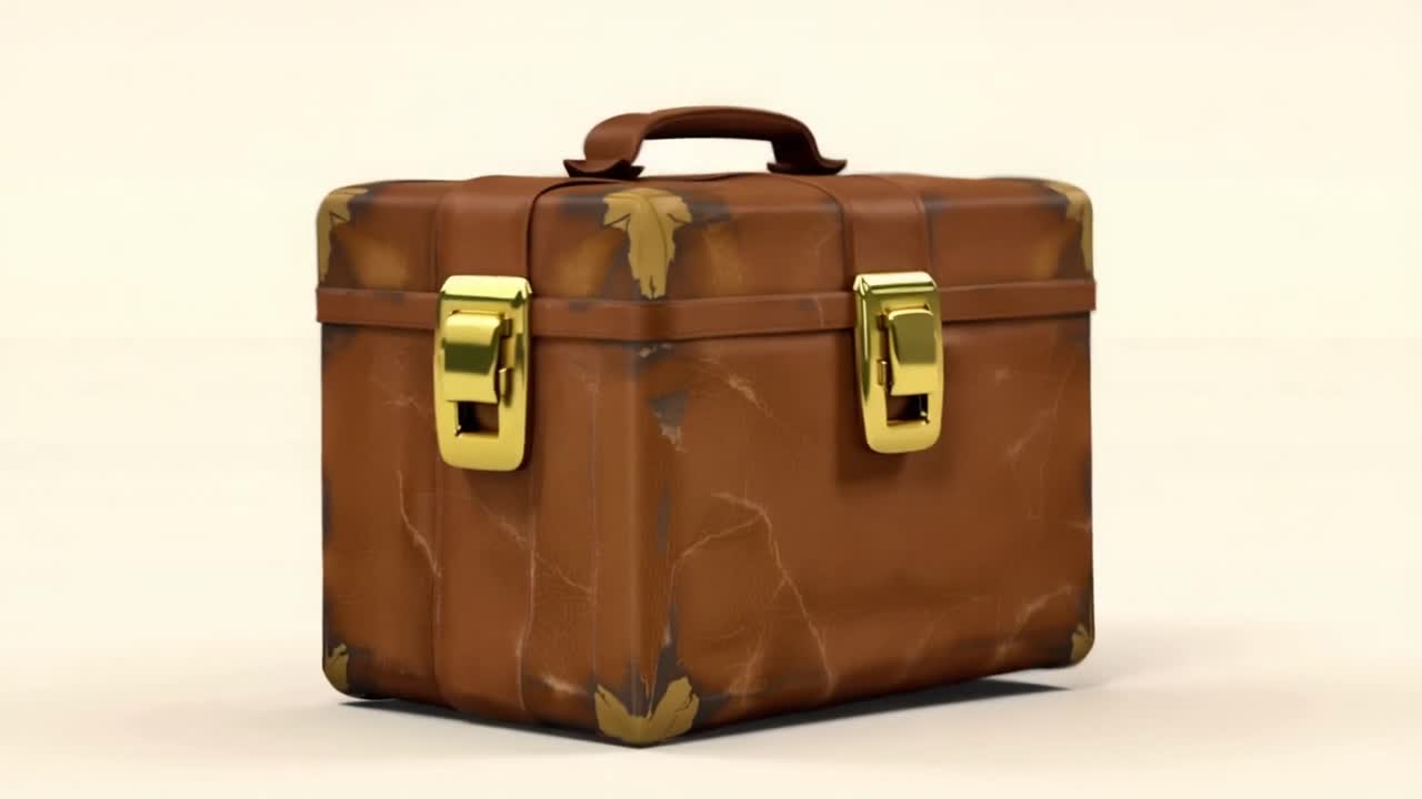 Vintage Brown Suitcase Rotating on White Background