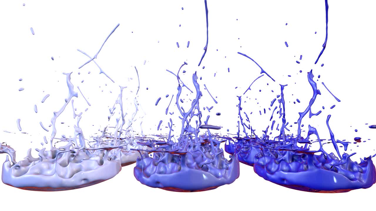 fondo colorido con líquido. simulación de salpicaduras de pintura en un altavoz musical que reproduce música. salpicadures 3d de líquido. pintura rebotando en 4k en fondo blanco. tonos de azul 1