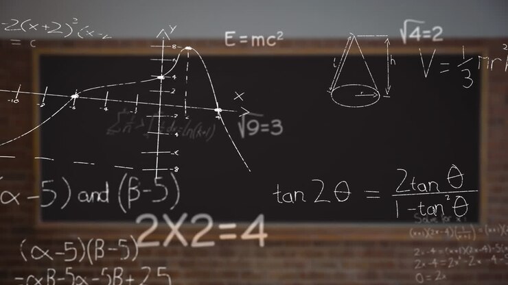Animation of math formulas and symbols over blackboard