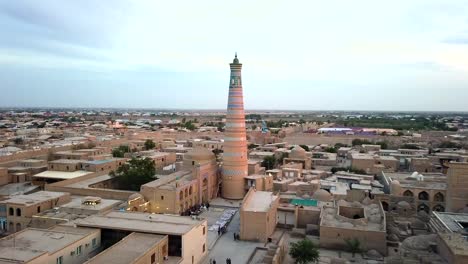 skyline of khiva as seen from the minaret at sunset