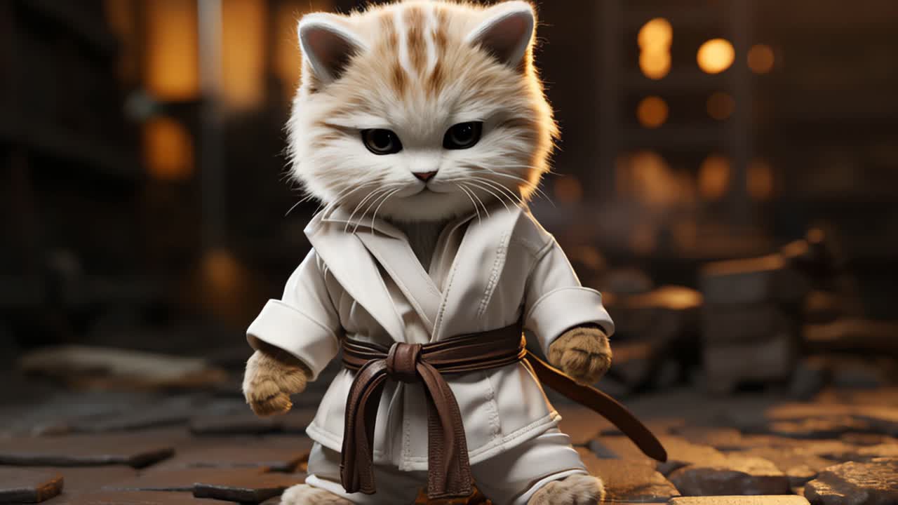 Karate cat in fight mode a cartoon feline ready for combat